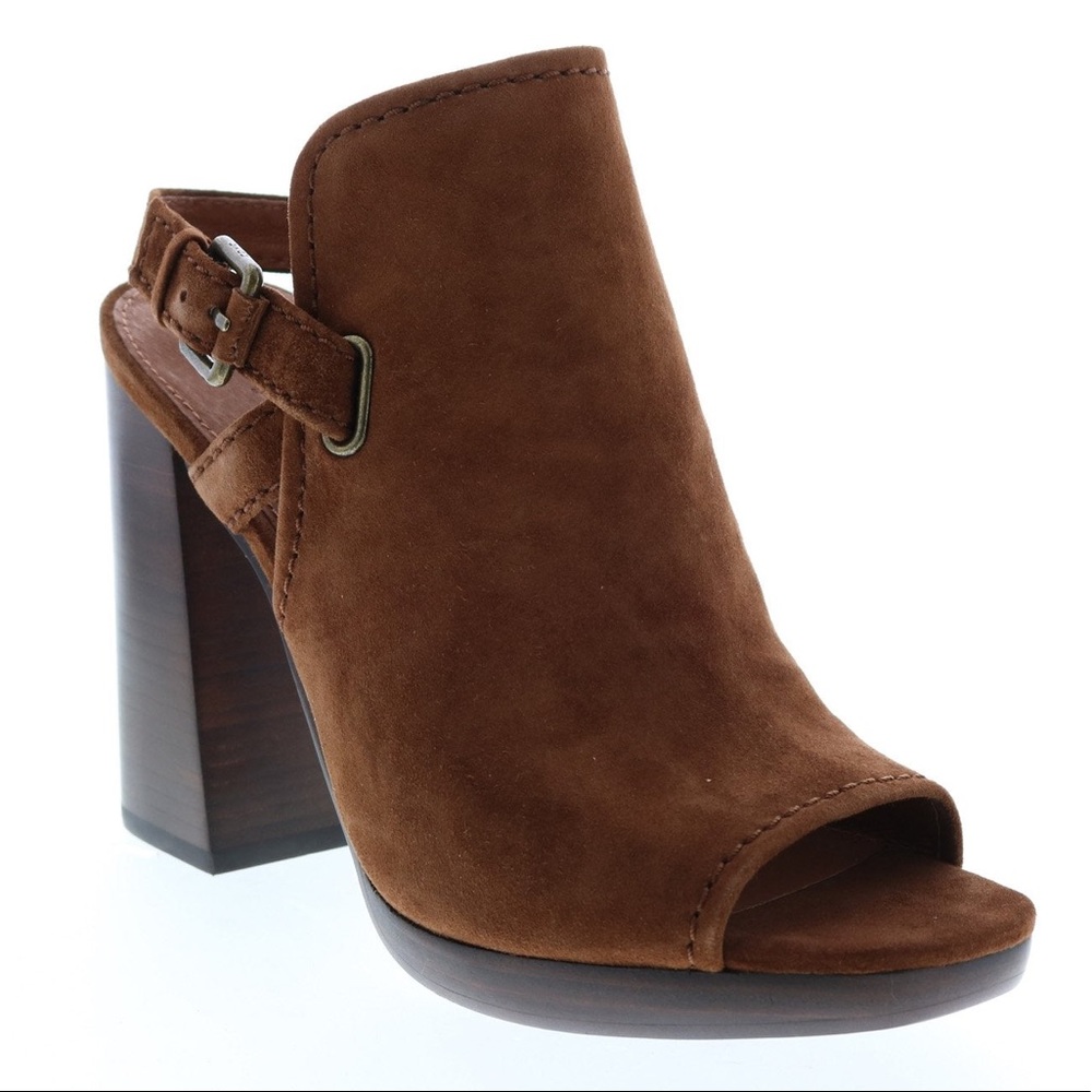 NEW FRYE Suede Karissa Shield Sling-Back Ankle-Strap Mule-Sandals 6.5 fits 6
